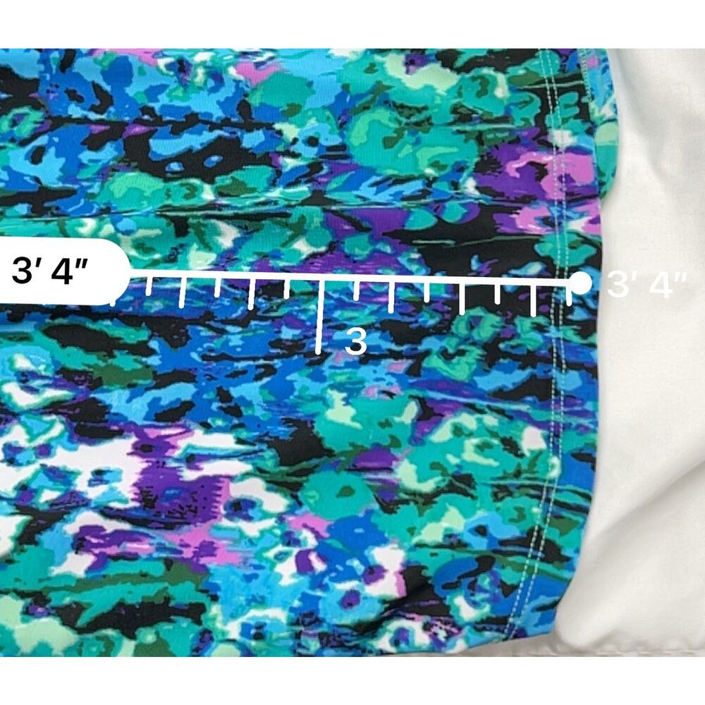 La Cera Midi Dress Size L Pleated Waist Blue Purple Floral Print Round Neckline - Picture 8 of 8